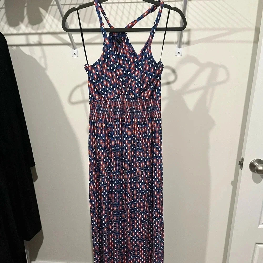 Halter neck blue and orange maxi dress - Picture 2 of 7